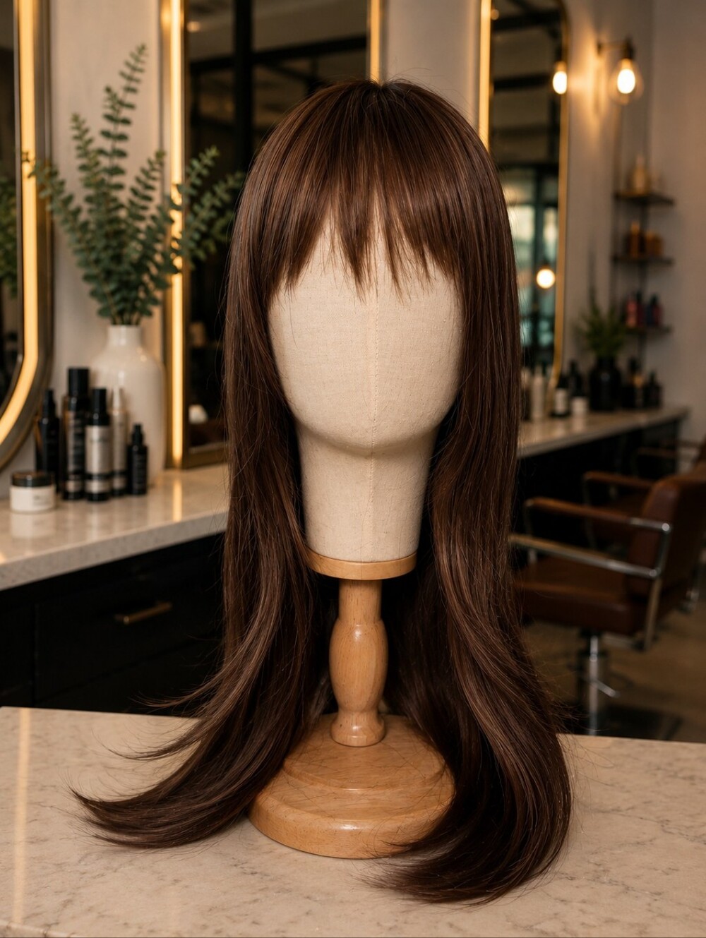 Dark brown synthetic wig